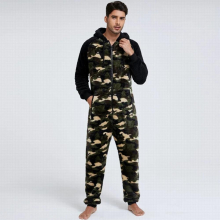 Mens Christmas Jumpsuit Hooded Pajamas Homewear Round-neck Long Sleeve Sleepwear Leisure One-piece Rompers Nightwear