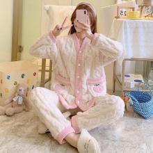 Flannel Confinement Clothing Winter December 11 Nursing plus Velvet Thickened Nursing Coral Fleece Pregnant Women Postpartum