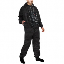 Onesie Men Zipper Pajamas Set Sleepwear Autumn Hooded Onesies Costume Skull Print Pyjamas