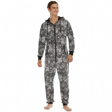 Men Sleepwear Warm Long Sleeve Zipper Jumpsuit Pajamas Adults Costume Hooded Onesies Homewear