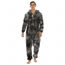 Mens Long Sleeve Printed Winter Jumpsuit Zipper Hood Pyjamas Nightwear With Pockets Homewear Cotton Kigurumi Sleepwear