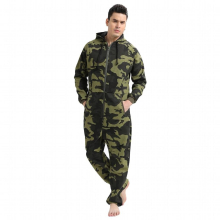 Autumn Winter Men One-piece Long Sleeve Pajama Zipper Hoodie Onesie Navy Print Jumpsuit Pyjama