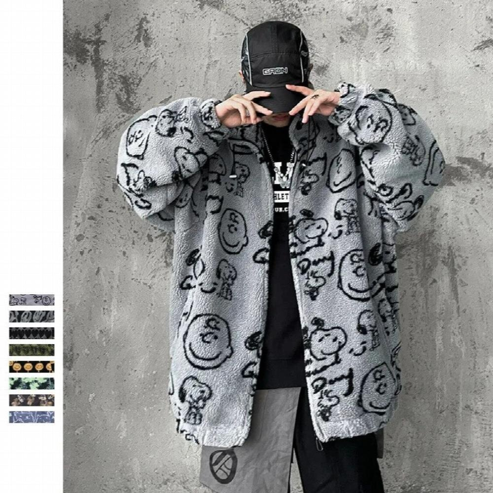 Mens Jacket Hip Hop Jackets Tie Dye Casual Lamb Wool Parka Furry Coat Men Clothing Warm Streetwear Coat-image-OPC-PCQSPPN-NEW