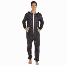 Printed Jumpsuit Men Pajamas Onesie Adults Autumn Winter Casual Hoodie Zipper Sleepwear Hooded Jumpsuits