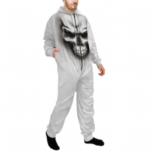 Men Sleepwear Pajamas Onesies Autumn Warm Halloween Skull Print Pyjamas Hooded Onesies Jumpsuits