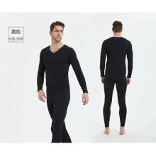 Mens seamless thermal underwear set Long Johns young and middle-aged thin V-neck plus velvet cold winter bottoming shirt