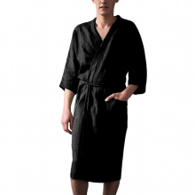 Vintage Spring Summer Men Robes Couple Nightgown Bathrobe Cotton and Linen Thin Cardigan Three-Quarter Sleeve Robe Pajama Pijama