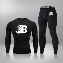 Winter 2 Piece Set Fitness Clothing Mens Thermal Underwear Warm Sportswear Base Layer Tights Compression MMA Gym Training Suit