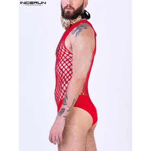 Comfortable Homewear Sexy Men Solid Mesh Rompers Jumpsuits Thin Triangle Sleeveles Bodysuits S-5XL 2