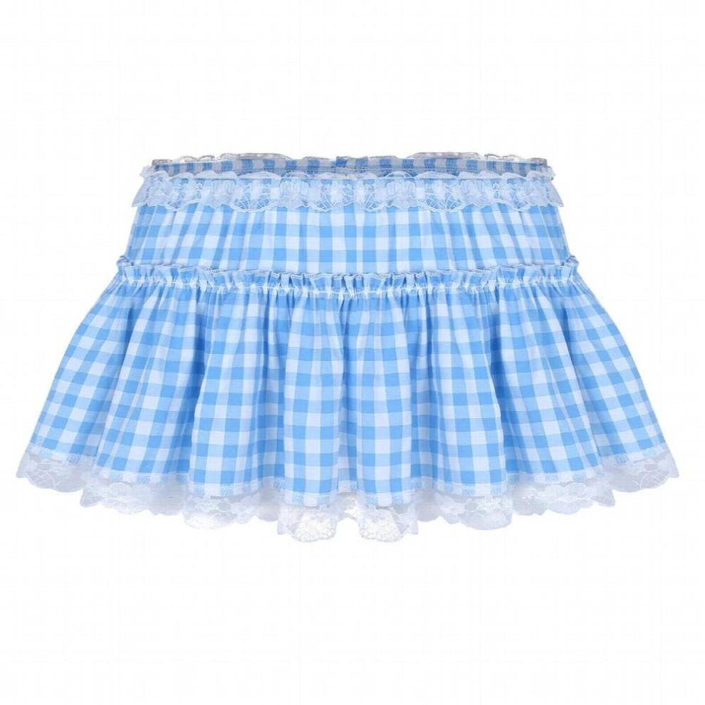 Mens Sissy Skirt Plaid Lace Ruffled Pleated A-line Mini Skirt Gay Male Crossdress Schoolgirls Cosplay Clubwear Nightwear