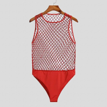 Comfortable Homewear Sexy Men Solid Mesh Rompers Jumpsuits Thin Triangle Sleeveles Bodysuits S-5XL