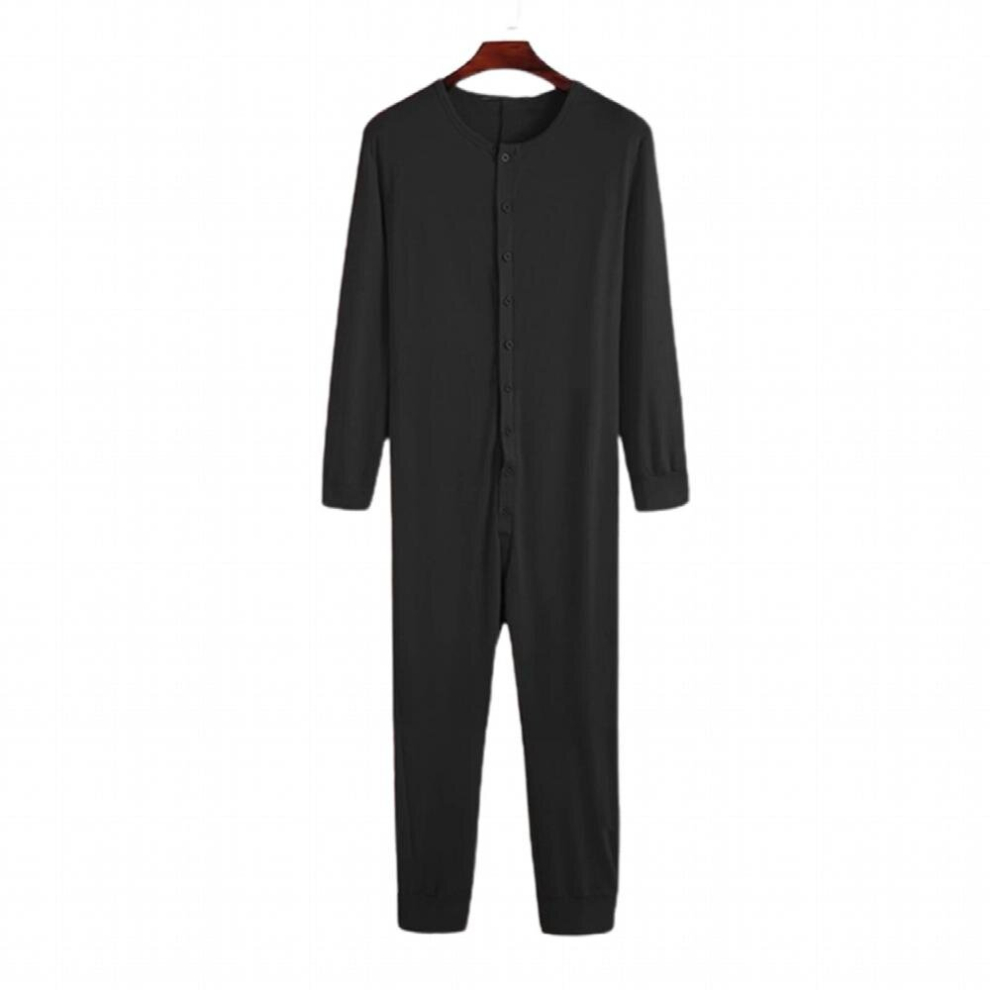 Men Underwear Solid Long Sleeve Button Pajamas Jumpsuit Homewear Sleepwear Romper Onesie-s Underwear