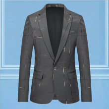 Mens Casual Boutique Single Buckle Geometric Lattice Business Slim Fit Suit Blazers Dress Jacket Coat