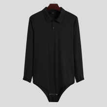 Men Bodysuit Pajamas Long Sleeve Lapel Button Rompers Tops Streetwear Sexy Solid Mens Casual Bodysuits S-5XL