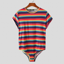 Short Jumpsuits For Men Summer Wear Short Sleeve Rompers O-neck Striped Body Fit Jumpsuits