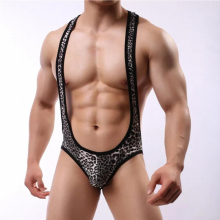 Summer Onesies Leopard Printing Sexy Male Pajama Adult Onesies Vest Shorts Underwear Sets Onesies Jumpsuit for Men