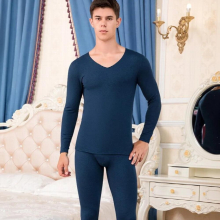 Men Cotton Trackless Thermal Underwear Suit Cationic Invisible V-collar Long Johns Seamless Winter Undercoat