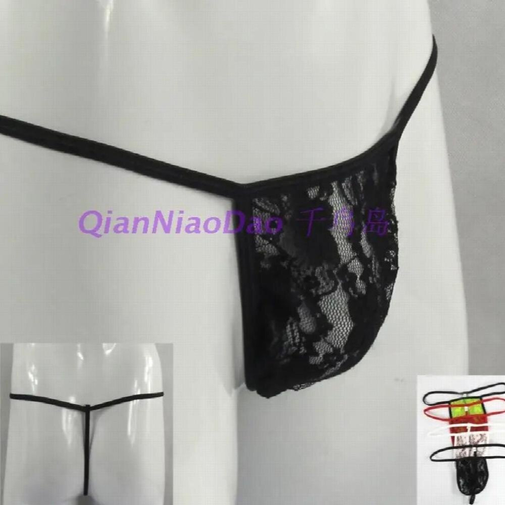 Black Mens Lace String Thong Panties Sexy Transparent One Piece Pouch Thong