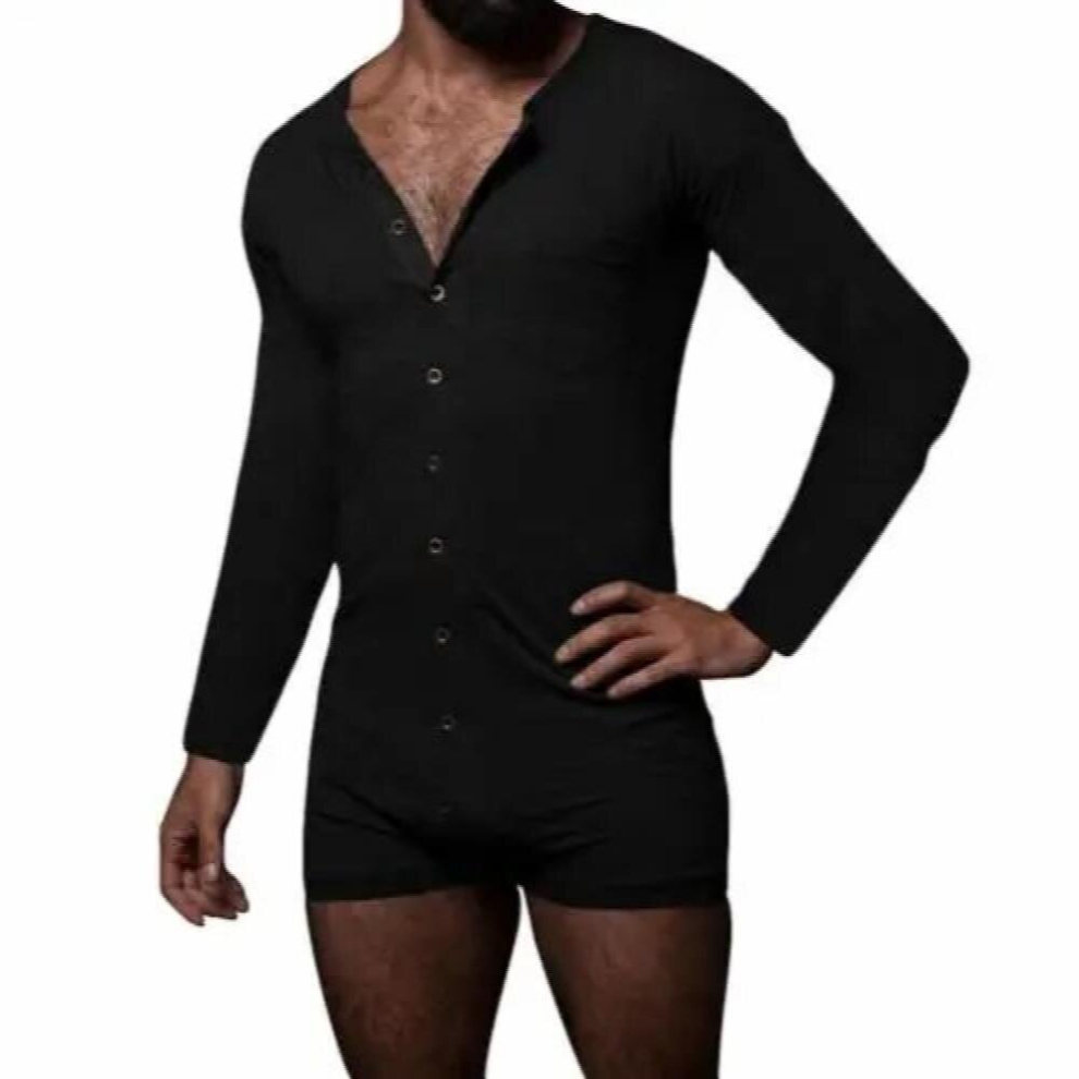 Underwear Mens Sexy Pajamas Sets Onesie-s Men Long Sleeve Solid Romper Single-breasted Jumpsuit Sleepwear Nightwear