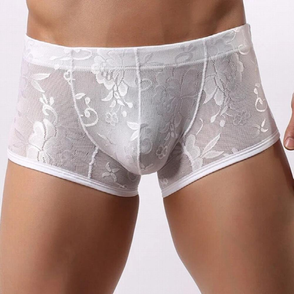 Sexy Mens Lace Boxers Underwear Sheer See Through Boxer Shorts Erotic Underpants Trunks Shorts