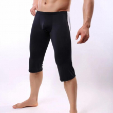 Mens Sexy Ice Silk U Convex Pouch Pants Sexy Half Long Pants Transparent Patchwork Tights Leggings For Male Gay wear F13
