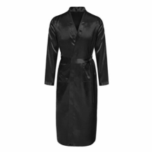 Navy Chinese Men Silk Rayon Robe Summer Casual Sleepwear V-Neck Kimono Yukata Bath Gown Size S M L XL XXL