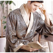 Mens Robe Nightgown Satin Kimono Bathrobe Gown Casual Sleepwear Plus Size Print Home Dressing Gown 3XL 4XL 5XL