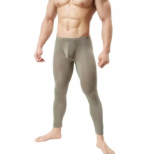 1PCs Sexy Men U Pouch Legging Ice Silk Transparent Capris Sexy Tight Pocket Pajama Breathable Trousers FX1018