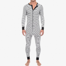 Mens Cotten Pajamas Adult Onesie Tight One-piece Home Clothes Long Sleeve Button O-Neck Sleepwear Romper Onsies Pajama for Men
