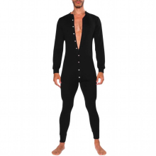 Onesies Men Winter Jumpsuit Casual Solid Stand Collar Button Onesie Open Hip Jumpsuit Pajamas Homewear Button Hip Pajamas