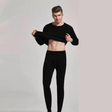 Mens Thermal Underwear Plush Thickened Winter Slim Fit Autumn Pants Round Neck Suit Bottomed Shirt