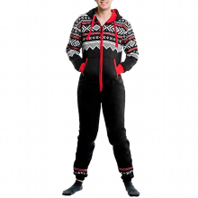 Male Autumn And Winter Jumpsuit Christmas Print Zip Hood Festive Funny Long Sleeve Jumpsuit