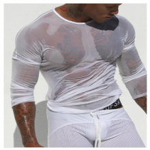 High Male Sleep Tops Sexy Men Sheer Mesh Ultra Transparent Shirt Tops Underwear Exotic Sleepwear