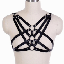 Women's Gothic Leather Bra Sexy Harness Suspenders Top Shrouded Chest Bondage Cage Underwear Erotic Accessories Fetish Club Wear