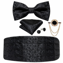 Mens Tuxedo Cummerbund Silk floral Bow Tie Handerchif Brooch Chain Set Wedding Party Cummerbunds Waist Band DiBanGu