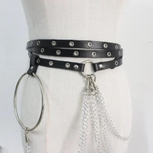 HATCYGG Sexy Women Pu Leather Harness Body Bondage Punk Belts Chain Belt Silver Big Ring Bondage Garters Unisex Harness