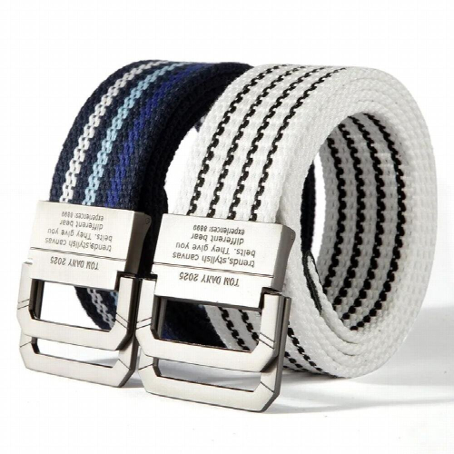 Double Ring Metal Buckle Multicolor Young Student Mens Canvas Belt 2