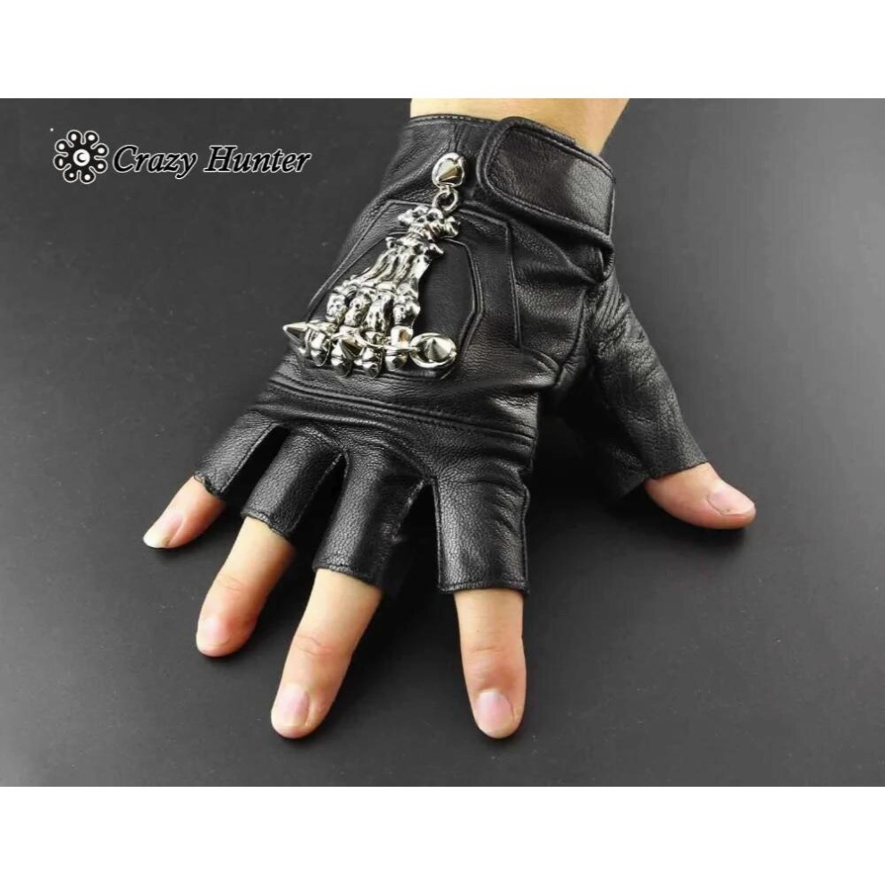 Punk Rock Skull Skeleton Biker Motorcycle Leather Gloves Multicoloured 885671630110