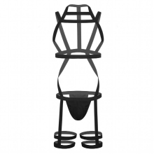 Sexy Men Harness Set Elastic Halter Chest Body Straps Lingerie Thong Leg Belt Briefs Bodysuit Nightclub Stage Performance Costum