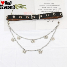 Girl women Belts Chain PU Leather Gothic Lolita cosplay Buckle Jeans Decorative Ladies Retro Decorative Punk Cross chain