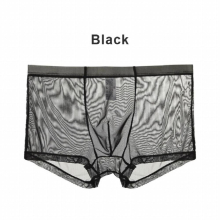 Mens Transparent Panties Underwear Thin Mid-waist Mesh Sexy Boxer Briefs Breathable Shorts Pants Solid Seamless Underpants