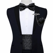 Silk Mens Cummerbund Pre-tied Bow Tie Cufflinks Pocket Square Gift Set Adjustable Wedding Party Tuxedo Belt