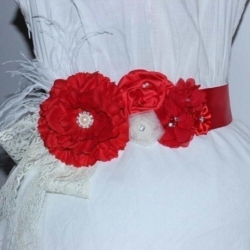 Powmuco Peony Flower Sash Shining Pearls Rhinestone Floral Maternity Belt Clothing Decoration Photography Props-image-OPC-PCQTFF9-NEW