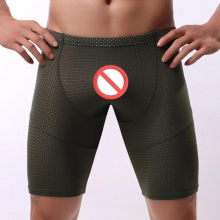 Fitness Long Men Boxer Underwear Mesh Breathable Men Underwear Boxer Shorts Long Leg Trunks Sexy Pouch Running Underpants