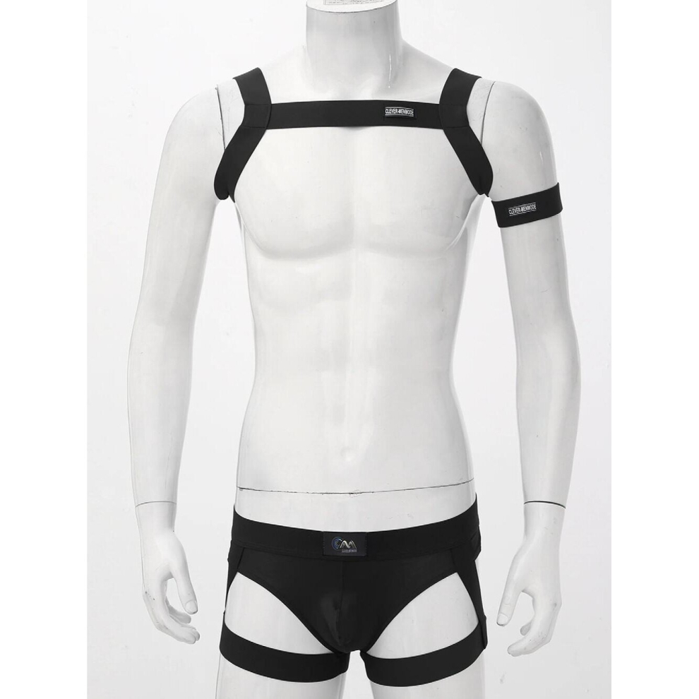 Multicoloured Men Lingerie Suit Nightwear Nightclub Stage Costume Shoulder Chest Harness Belt Tank Top With Garter Briefs Armband
