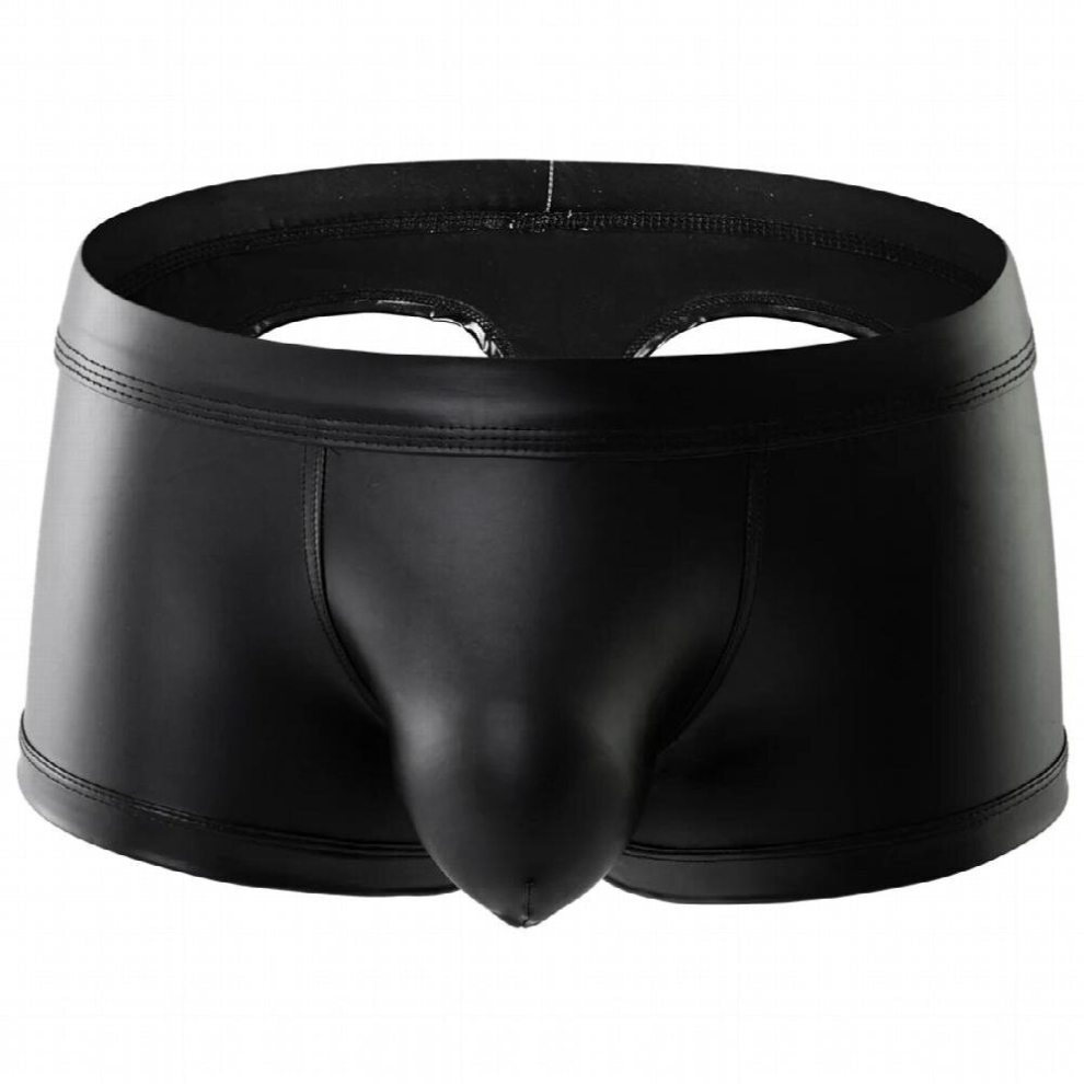 Sexy Gay Underwear Men Boxers Shorts Faux Leather Panties Man Hollow Back Jockstrap Pouch Underpants Cueca Calzoncillo
