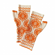 Knitted Gloves Winter Half Finger Mittens Stretchy Touchscreen Orange Pattern Gloves for Kids Teens Christmas Presents M6CD