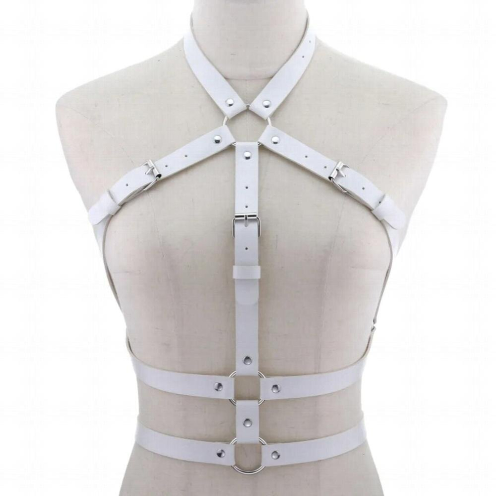 White Leather Chest Harness Women Bdsm Lingerie Harness Body Bondage Erotic Sexy Suspender Bra Cage Waist Wide Strap Fetish