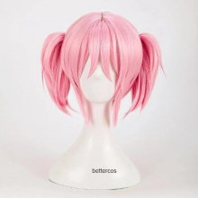 Puella Magi Madoka Magica Madoka Kaname Cosplay Wigs Pink Short 2 Clip Ponytails Heat Resistant Synthetic Hair Wig + Wig Cap