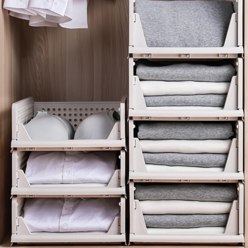 Living And Home (33.5cm W x 43cm D x 14cm H) Folding Stackable Wardrobe Storage Basket Cupboard Tabletop Organiser 1